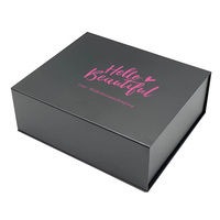 Boîte en carton rigide imperméable de luxe noire imprimée avec logo personnalisé pour emballage de tresses, doublure en satin et éponge, haut de gamme