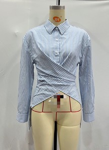 Women's Striped Front Shirt Collared Long Sleeve <b>Tie</b>-<b>Back</b> Casual Office Blouse Top Fashion - Product Image 6