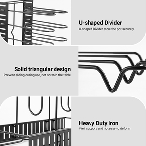 Modern <b>7</b>-Tier Adjustable Stackable Pot and Pan Organizer Rack Heavy Duty <b>Iron</b> Cookware Storage for Cabinet Countertop - Product Image 3