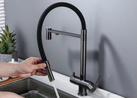 Robinet de cuisine extractible gris pistolet à double poignée Robinet d'évier de cuisine moderne rotatif à 360 °