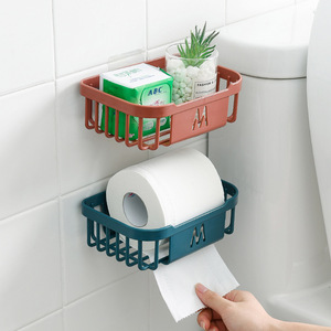 Toilet Paper Holder Wall Mounted No Drill Rectangular Multi Purpose Bathroom Storage Basket Yellow Blue Red - Product Image 3