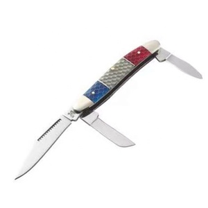Couteau de poche pliant manuel PH-2737 Edc multi-couleurs Stockman rouge blanc bleu avec clip de poignée C-Tek, couteau à lame flexible à 3 lames en acier inoxydable - Product Image 4