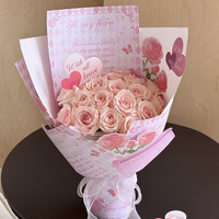 Kertas Pembungkus Bunga Motif Surat Cinta Kraft 120g, Cetakan Romantis Billet-Doux, Kemasan Buket, Perlengkapan Florist Grosir