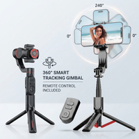 Stabilisateur de cardan rotatif à 360° pour téléphone avec lumière d'appoint, anti-tremblement, perche à selfie et télécommande