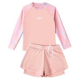 ชุดว่ายน้ำเด็กผู้หญิงแบบสองชิ้น แขนยาว ป้องกันแสงแดด UPF 50 แห้งเร็ว ระบายอากาศได้ดี สีชมพูอมม่วง ไซส์เด็ก - Product Image 2