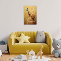 Seni Dinding Besar Golden Retriever Kanvas Seni Dinding Kupu-kupu Biru Lukisan Tekstur Emas Dekorasi Rumah Hewan Peliharaan Skandinavia Nordik