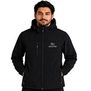 Veste Softshell noire imperméable pour homme avec capuche, logo personnalisé, coupe-vent, vêtements de travail d'extérieur, veste d'hiver - Product Image 1