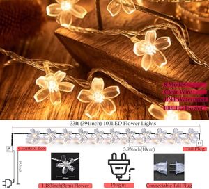 Guirlande lumineuse en plastique Keretuby à fleurs de cerisier douces, 33 pieds, <span class=keywords><strong>100</strong></span> LED blanc chaud, connectable, pour Noël, chambre à coucher - Product Image 2
