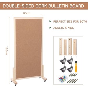 กระดานข่าวไม้ก๊อกสองด้านขนาดใหญ่พร้อมล้อดีไซน์เคลื่อนที่สำหรับใช้ในสำนักงาน - Product Image 3