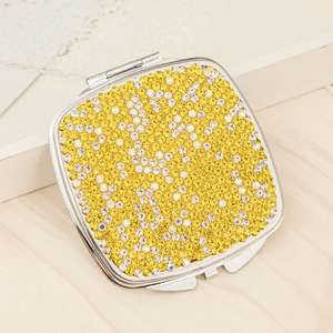 Portable Pastel Colorful Rhinestone Pocket Vanity <b>Mirror</b> Chrome Silver Frame Push Button Latch Dual HD Glass <b>Mirror</b> Wholesale - Product Image 3