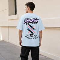T-shirt graphique T15 MINFAN en coton 100 % pour homme, coupe ample à manches courtes, imprimé rétro à pincel croisé, style streetwear décontracté