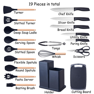 Juego de Utensilios de Cocina al por Mayor, Estilo 2025, 19 Piezas, Utensilios de Cocina Negros, Verdes y Grises, Utensilios de Silicona - Product Image 5