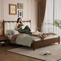 Lit double en bois massif de style rétro américain avec cadre haut et baldaquin, design ondulé, capitonné à la française, pour chambre principale, démontable