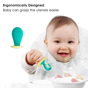 Ensemble cuillère et fourchette en silicone de vente chaude, ustensiles de sevrage pour bébé pour la première étape 6 mois + avec barrière anti-étouffement - Product Image 5