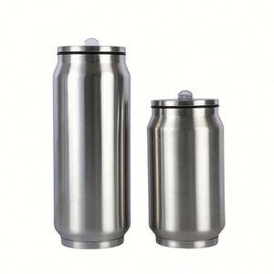 Bouteille isotherme sous vide en acier inoxydable à double paroi, style canette de cola, 350/500 ml (12 oz/17 oz), avec couvercle à clapet et paille - Product Image 1