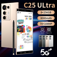 Smartphone 5G 128 Go de stockage C25 Ultra 8+256 Go, téléphone senior 7,3 pouces, double protection pour écrans incurvés