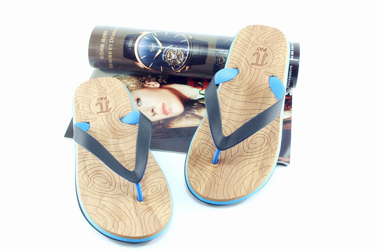 Wooden Design Summer Slippers Outdoor Sandals Two Colour Strap Flip Flop Slippers for Mens