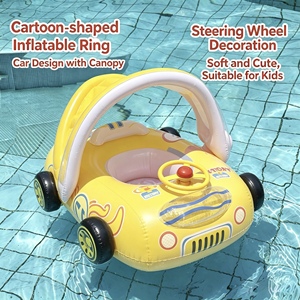 Nouvelle bouée de natation d'été pour enfants avec auvent, flotteur gonflable en PVC en forme de voiture à 4 roues pour bébés et tout-petits - Product Image 4