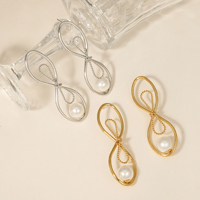Pendientes Colgantes con Lazo Hueco de Acero Inoxidable Hipoalergénico CLIORO con Perla de Imitación para Mujer, Joyería Diaria para Fiestas