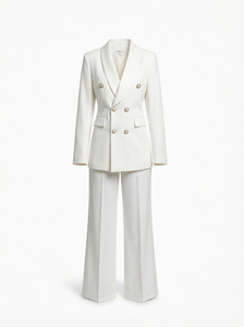 Ensemble tailleur <span class=keywords><strong>pantalon</strong></span> large et blazer croisé respirant <span class=keywords><strong>bleu</strong></span> <span class=keywords><strong>marine</strong></span> de luxe <span class=keywords><strong>pour</strong></span> <span class=keywords><strong>femme</strong></span> avec boutons dorés – Idéal <span class=keywords><strong>pour</strong></span> invitées de <span class=keywords><strong>mariage</strong></span> - Product Image 5
