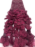 Tissu en dentelle 3D brodé de fleurs de luxe avec des paillettes pour robes de mariée de haute qualité