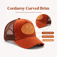 Casquette de baseball personnalisée avec patch brodé, en velours côtelé premium, 5 panneaux, snapback, Gorras, casquettes de baseball en mesh pour hommes et femmes