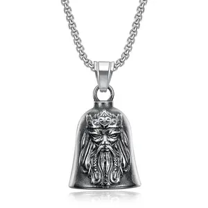 Hot Selling God king Odin Viking Guardian Motorcycle Pendant Necklace Stainless Steel Cycling Lucky Bell Jewelry Men's Necklace