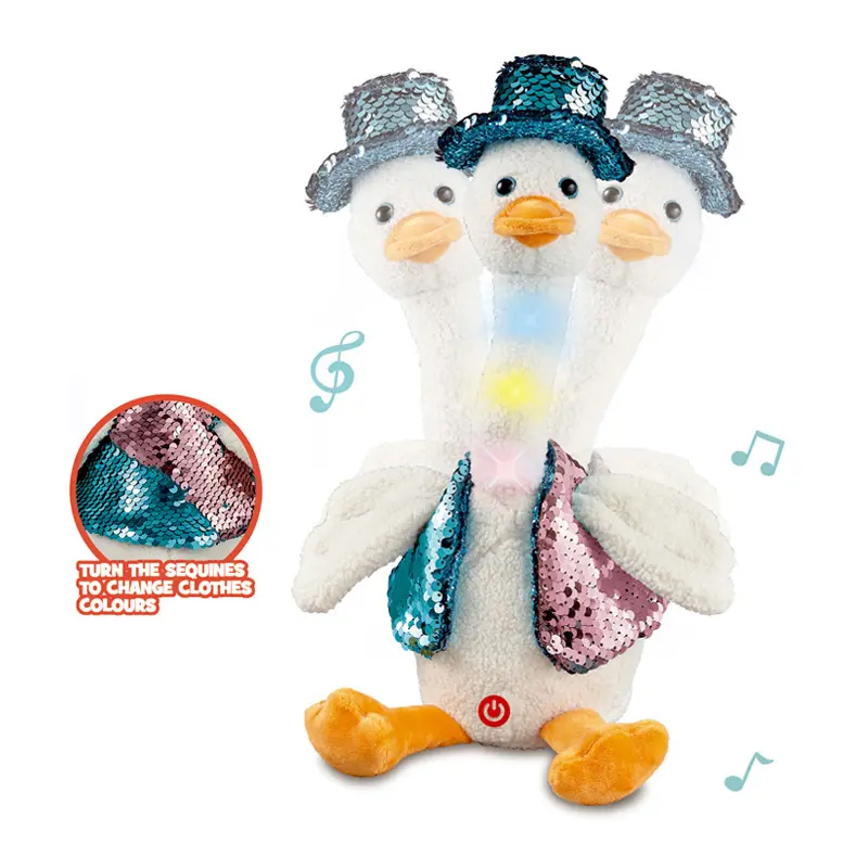 Le plus récent jouet souple en peluche canard dansant électrique en peluche avec musique et lumière