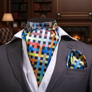 Colorful Lattice Printed Blue <b>Square</b> <b>Scarf</b> & Handkerchief Set for Adult Men One Size - Product Image 3