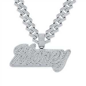 Collar con Colgante de Letra Personalizado con Diamantes Moissanite VVS, <span class=keywords><strong>Plata</strong></span> S925 y Oro, Cadena Cubana, Estilo Hip Hop, Colgante con Nombre Personalizado - Product Image 6