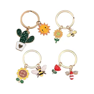 促销可爱太阳彩虹云仙人掌钥匙圈植物动物蜜蜂钥匙扣女孩礼品钥匙扣魅力
