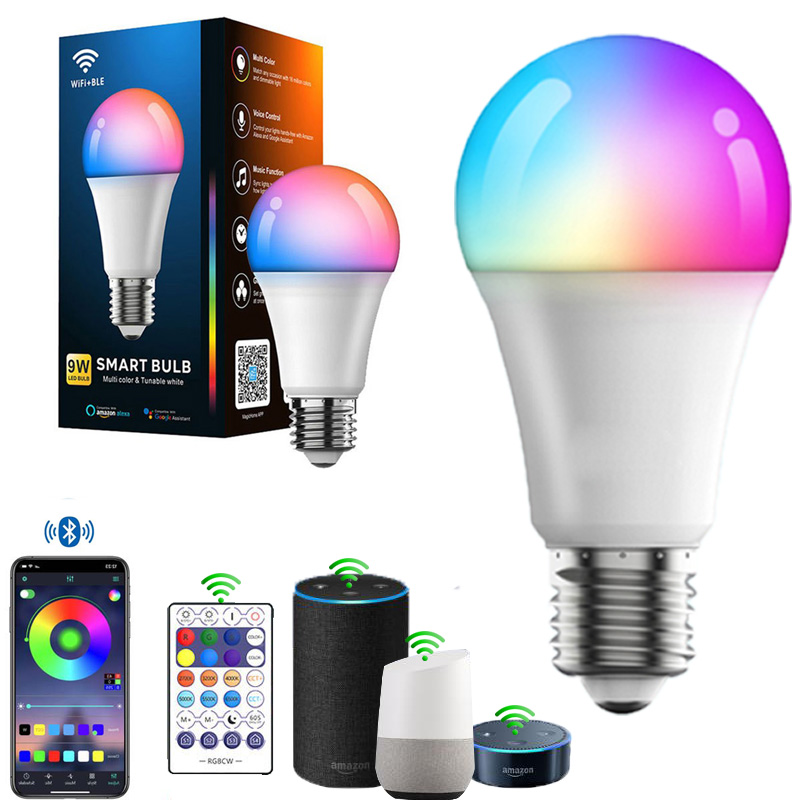 Wholesale price US EU standard Tuya Google home alexa 9W rgb E27 dimmable wifi smart led rgb light bulb smart lamp