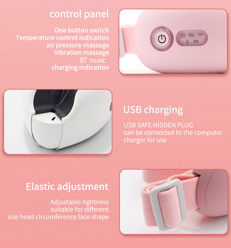 Masajeador ocular con vibración de calor para aliviar la tensión ocular, masajeador LED recargable para mejorar el sueño