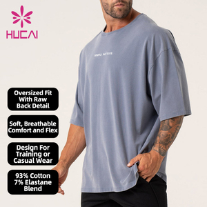 Camicia HUCAI in cotone 7% Spandex 93% personalizzata maglietta pesante da allenamento sportiva oversize da ginnastica da <span class=keywords><strong>uomo</strong></span> - Product Image 1