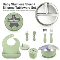 Ensemble d'ustensiles d'alimentation pour enfants, 9 pièces, assiette divisée, sans BPA, en Silicone de qualité alimentaire, Durable, Non toxique, forte aspiration
