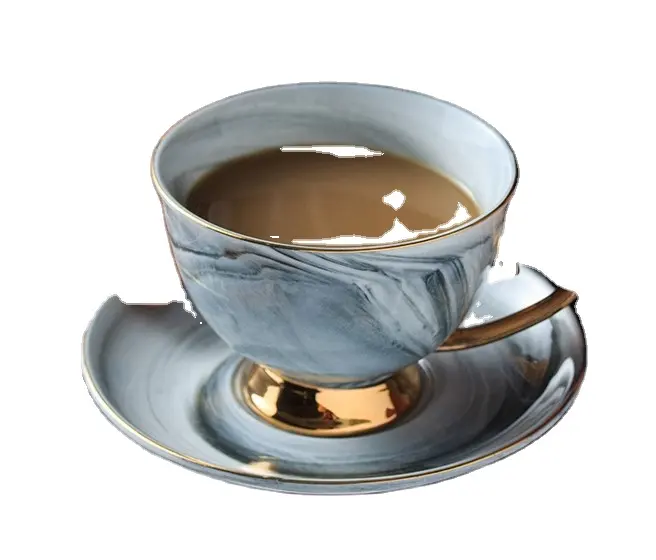 Conjunto de copo de café e molhador de cerâmica, xícara de chá à tarde inglês