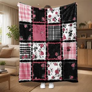 Cream Plaid Puppy Patchwork Flannel Blanket Throw Blanket Nap Blanket <b>Machine</b> Washable Fade Resistant for Bed Sofa Couch - Product Image 3