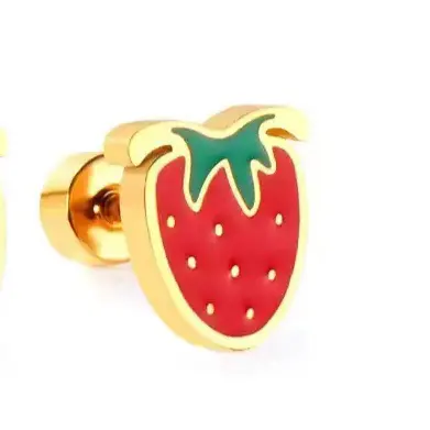 Hypoallergenic Women Fashion Jewelry Earrings Stainless Steel 18K PVD Gold Plated Kids Stud Customized New Design Fruit Earring