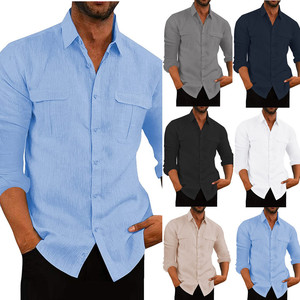Camicia da <span class=keywords><strong>uomo</strong></span> europea americana Casual a maniche lunghe con bottone in saia in Denim Western <span class=keywords><strong>5XL</strong></span> estivo stampato in tinta unita - Product Image 1