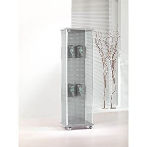 Aluminium <b>Framed</b> Showcase 55Cm Wide 185Cm High Light <b>Grey</b> Tempered Glass Hinged Lockable Door Perforated Back - Product Image 1