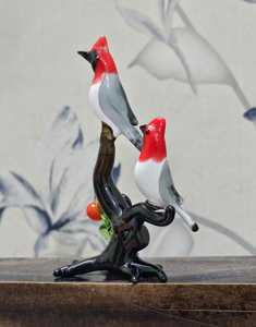 Handmade Glass Bird Figurine Set Red White Birds Black Branch Christmas Decor Animal Theme Lampworking Craft Rajasthan Glass - Product Image 2