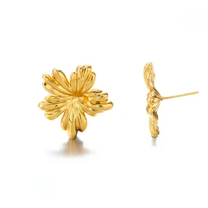 ladies 18k gold plating non tarnish stainless steel flower earrings