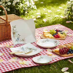 Europe Style Floral Elegant Hand Painted Eco-Friendly Ceramic Luxury Bone China Coupe <b>Dinnerware</b> Set - Product Image 4