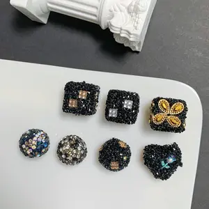 Exquis diamant noir carré sucre granulé perlé acrylique perles en vrac breloques de créateur pour la fabrication de bijoux bracelets à bricoler soi-même