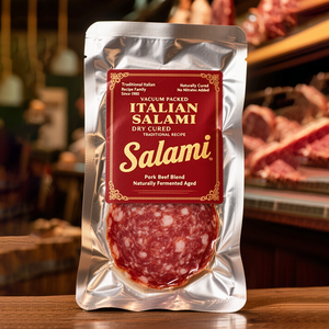 Sac sous vide personnalisé en argent thermoscellé avec design de marque pour sac de stockage des aliments au jambon salami italien saucisse - Product Image 1