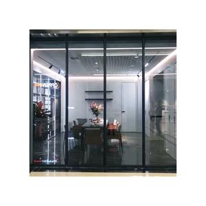 Office 80mm single transparent glass partition wall Hotel tempered glass curtain wall beveled aluminum frame building materials