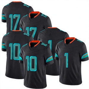 Maillots de football américain personnalisés pour hommes, noirs, col en V, manches courtes, numéros d'équipe sublimés, vêtements en polyester respirant - Product Image 1