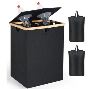 Cestino <span class=keywords><strong>per</strong></span> Riciclaggio Pieghevole da 140L <span class=keywords><strong>per</strong></span> Cucina e <span class=keywords><strong>Bagno</strong></span>, 2 Scomparti, Cesto <span class=keywords><strong>per</strong></span> Bucato in Oxford, Coperchio in Bambù, Borsa Riutilizzabile <span class=keywords><strong>per</strong></span> Bottiglie - Product Image 1