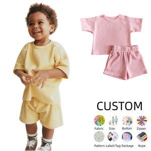 Vêtements d'été pour bébé OEM, ensemble décontracté pour garçon en 2 pièces, t-<span class=keywords><strong>shirt</strong></span> à manches courtes en tricot gaufré et short <span class=keywords><strong>de</strong></span> sport - Product Image 1