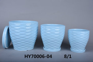 Nórdico Simple gran <span class=keywords><strong>maceta</strong></span> de cerámica bandeja platillo clásico plateado bonsái <span class=keywords><strong>maceta</strong></span> colorida rayas horizontales escritorio Halloween - Product Image 2